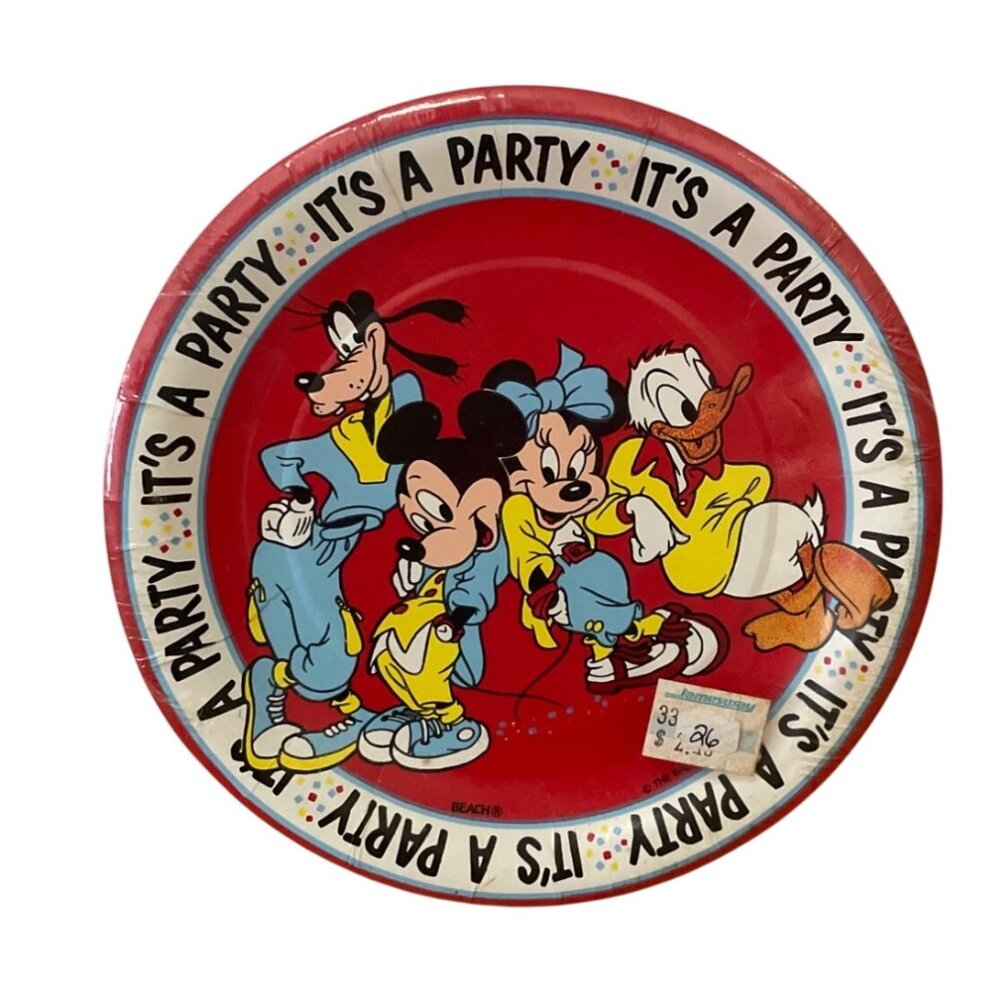 Vtg Beach Disney Mickey and Friends Birthday Party Plates 7 Inch Set of 8 New